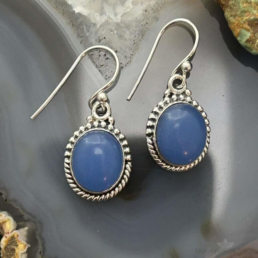 Sterling Southwestern Style Periwinkel Chalcedony Dangle Earrings For Women